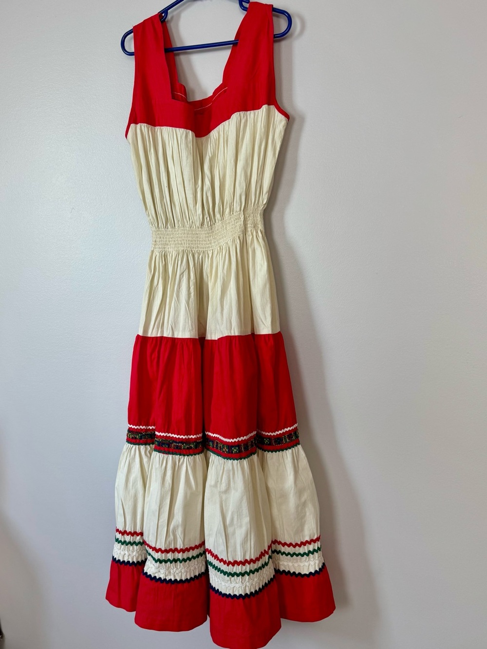 Vintage Homemade 1950’s-1960’s  Red and Cream Tiered Sleeveless Fiesta Dress - Picture 7 of 8